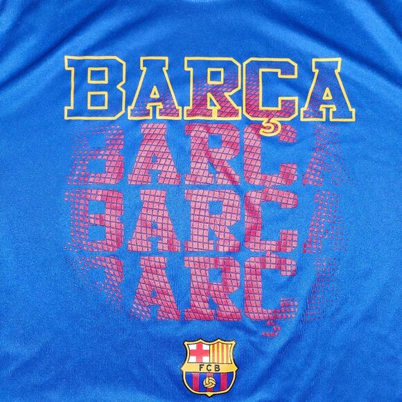 Official FCB Barcelona Barca Bright Blue Tshirt Jersey Material - XL Extra Large - Picture 2 of 5
